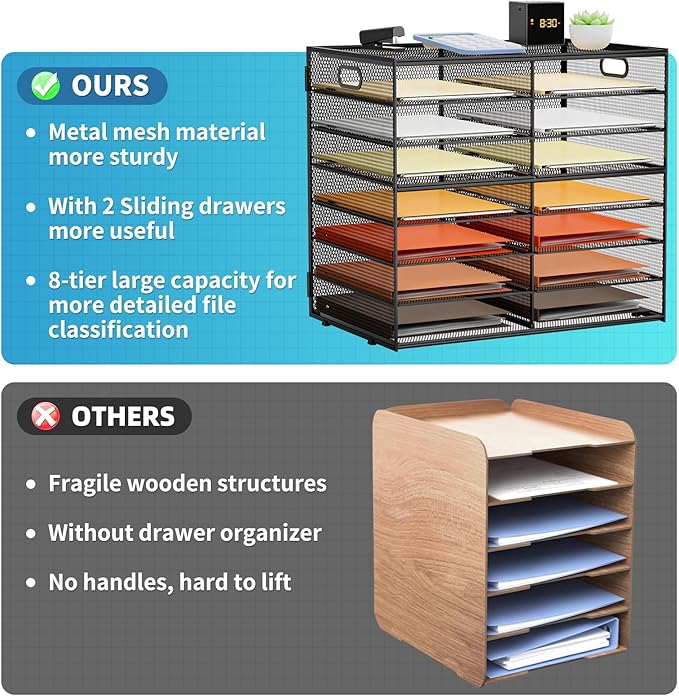Marbrasse 8 Tier Desktop Literature Organizer, Mesh Paper Organizer Desk Organizers, File Sorter Mail Center Paper Storage Cabinet Classroom Keepers Mailbox for Office Home School, Black