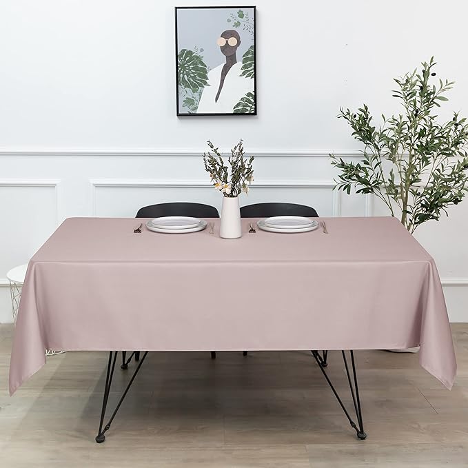 sancua Rectangle Tablecloth - 90 x 132 Inch - Stain and Wrinkle Resistant Washable Polyester Table Cloth, Decorative Fabric Table Cover for Dining Tables, Buffet Parties and Camping, Blush