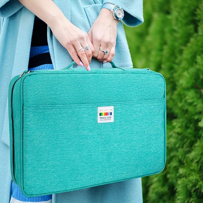 YOUSHARES Big Capacity Colored Pencil Case - 480 Slots large Pen Case Organizer with Multilayer Holder for Prismacolor Colored Pencils & Gel Pen (Green)