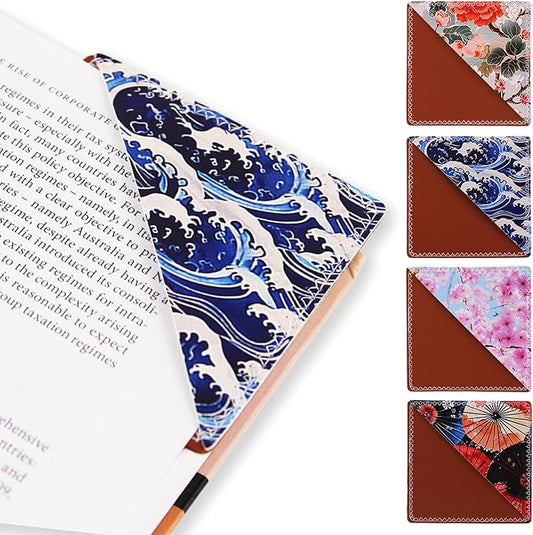 4 Pieces Leather Bookmarks, Cute Book Accessories for Reading Lovers, Page Markers for Women Men Kids Students Teachers Retirement Birthday Gift (Japanese)