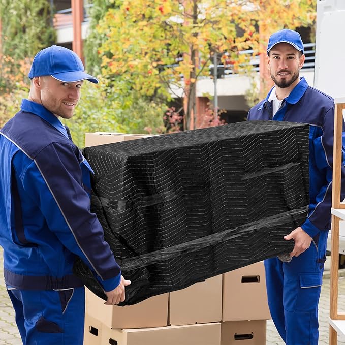 12 Moving Packing Blankets 80 x 72 Inches (65 lb/Dozen) Heavy Duty Moving Pads for Protecting Furniture Professional Quilted Shipping Furniture Pads
