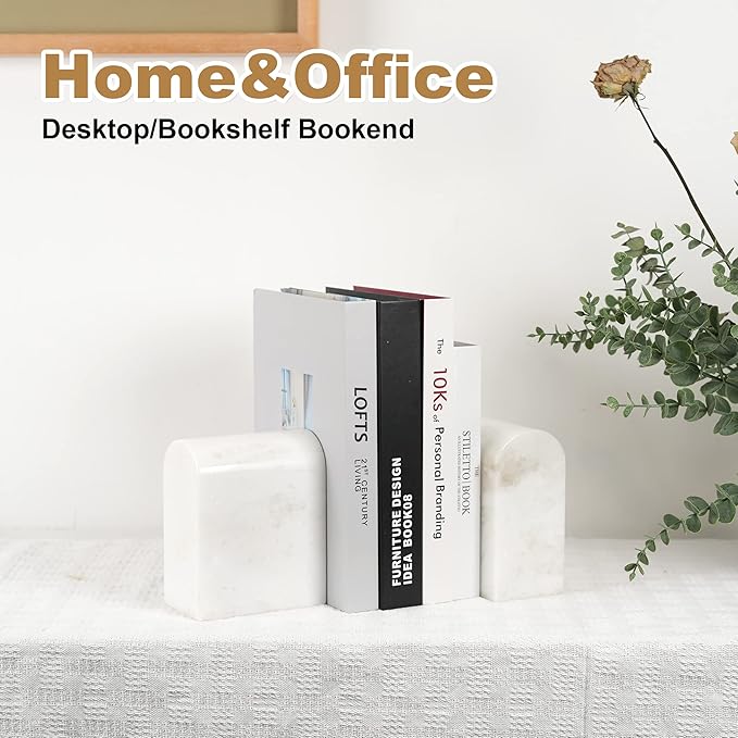 Koville African Natural Marble Bookends for Shelves, Non-Slip Book Ends, 13LBS Ultra Heavy Duty Marble Book Holder Organizer, Apartment Decor for Movies/CD/Video Games(Namib Fantasy)
