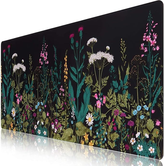 iCasso Desk Mat, Big Desk Pad, XXL Extended Gaming Mouse Pad, Large Mouse Pad for Desk Protector, Rubber Base Mousepad with Stitched Edges, Keyboard Mouse Mat for Work, Game, Office, Home - Weeds