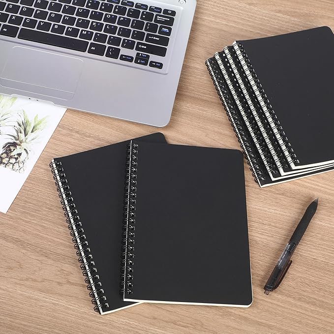 miikoul 100 Packs A5 Spiral Notebooks, Black Ruled Notebooks Bulk, 8.3"×5.5", 60 Sheets/120 Pages, Hardcover Lined Journal Notepad Travel Notebooks for Office and Back to School Supplies