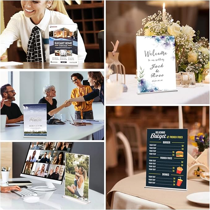 YULEER 8 Pack Acrylic Sign Holder 8.5x11, Clear Double-Sided Display Stand, Plastic Paper Frame for Menu, Flyer, Picture, Office Desk, Wedding Sign Holders