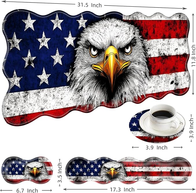 Large Mouse Pad and Keyboard Wrist Rest, Desk Pad for Keyboard and Mouse, 4-in-1 Large Gaming Mouse Pad with Wrist Support, Desk Mat for Home Office Study Game-Bald Eagle American Flag