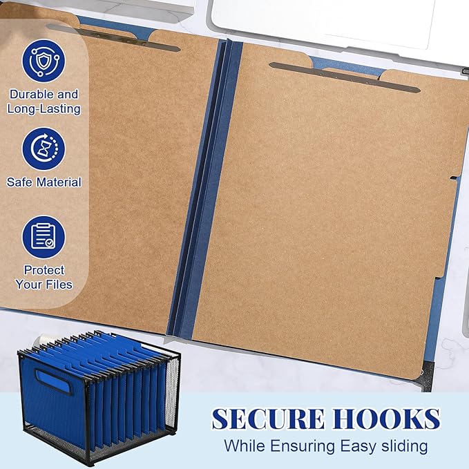 Henoyso 10 Pcs Hanging Classification Folders 3 Dividers Letter Size File Classification Folders 2 Expansion with Fastener Top Tab Organizer Blue Heavy Duty Organizer for Teacher Office Medical