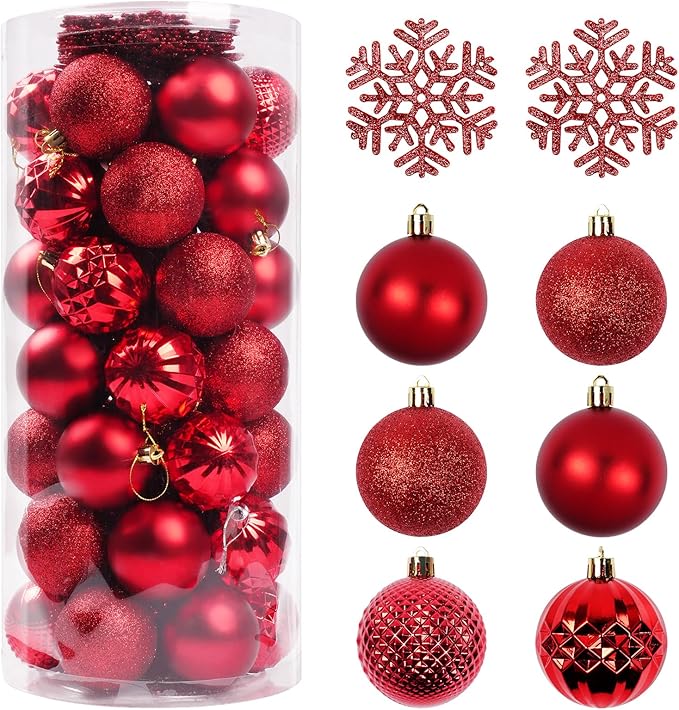 Christmas Tree Decorations Ornament Set, 60ct 2.36 Inches Red Shatterproof Christmas Ball Ornaments, Hanging Ball for Xmas Holiday Wedding Party Decor