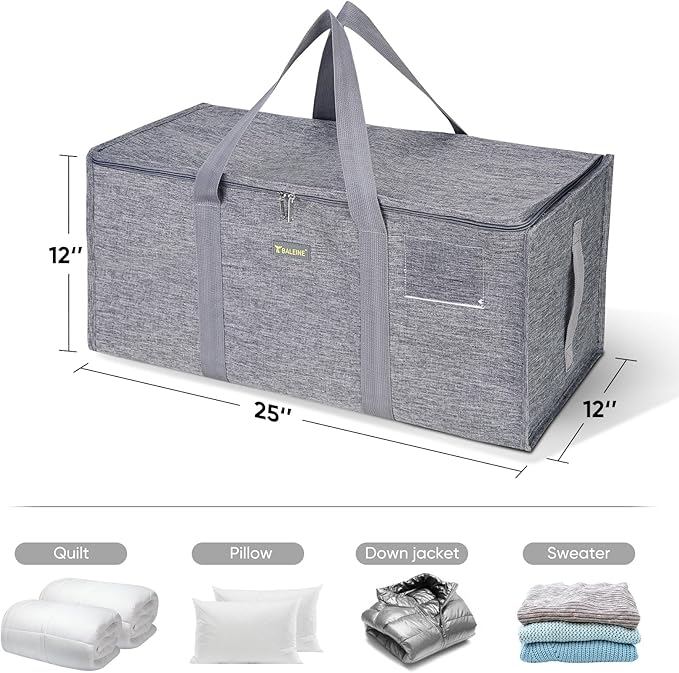 BALEINE Extra Large Storage Tote with Zippers & Carrying Handles, Heavy-Duty Oxford Fabric Moving Bags for Laundry, Space Saving, Storage,2-Pack, Winter Gray