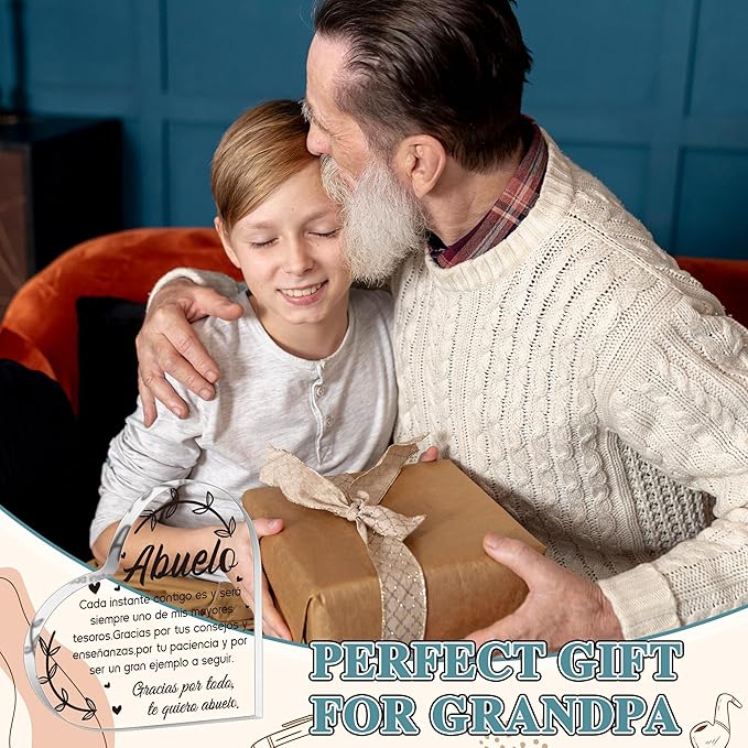Yopyame Spanish Grandpa Acrylic Gifts - Regalos para Abuelo Heart Acrylic Plaque Ideas Keepsake Paperweights for Grandpa in Spanish Father's Day Christmas Gifts for Grandpa from Granddaughter Grandson