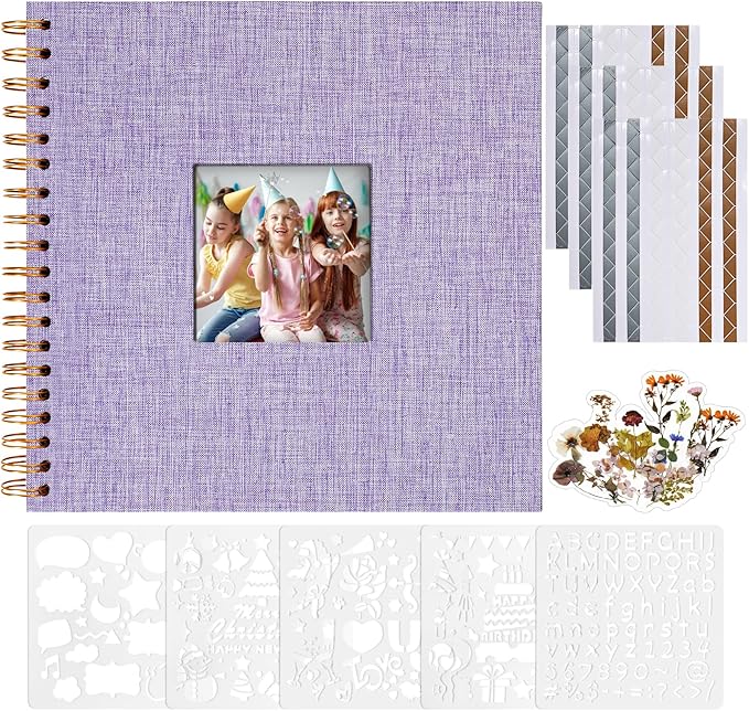 Vienrose Scrapbook 10x10 Inch Hardcover Kraft White Pages DIY Scrapbook Photo Album Linen Cover Scrap Book Photo Albums Scrapbooking Supplies Kit for Couple Family Wedding Travel