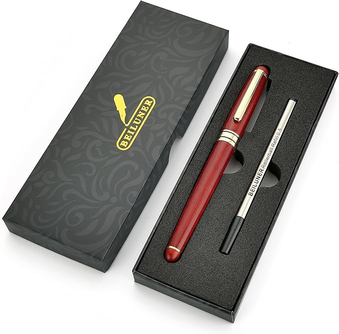 BEILUNER Luxury Rosewood Ballpoint Pen Writing Set - Elegant Fancy Nice Gift Pen Set for Signature Executive Business Office Supplies - Gift Boxed with Extra Refills (Black)