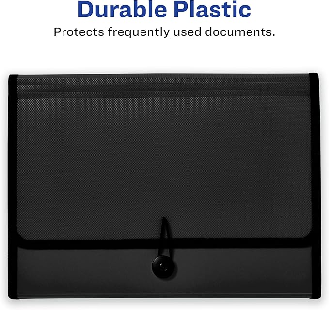 Avery Expanding File Folder Organizer, 7-Pocket Accordion File Organizer, Black, Holds 425 Letter/A4-Size Sheets (73550)