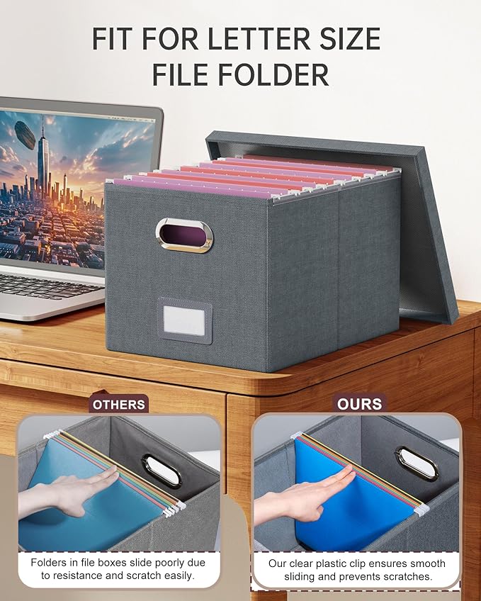 Oterri File Organizer, File Box, File Cabinet for Letter File Folder Storage, Hanging File Organizer for Office/Decor/Home,Document Organizer, 1 Pack,Dark-Gray-Box Only