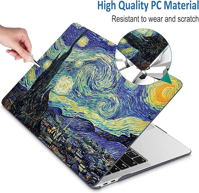 Compatible with MacBook Pro 13 Inch Case M2/M1 2025 2022-2017 A2338 A2289 A2251 A2159 A1989 A1706 A1708 Plastic Hard Shell Case&Keyboard Skin&Mac OS Keyboard Sticker (Van Gogh Starry Sky)