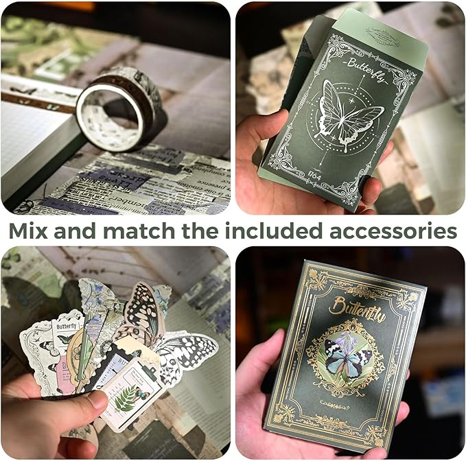 Funto Scrapbooking Kit(140 PCS), Vintage Collection-Whispers of The Forest, Perfect for Bullet Scrapbooking Materials, Planner DIY Arts Craft Collage