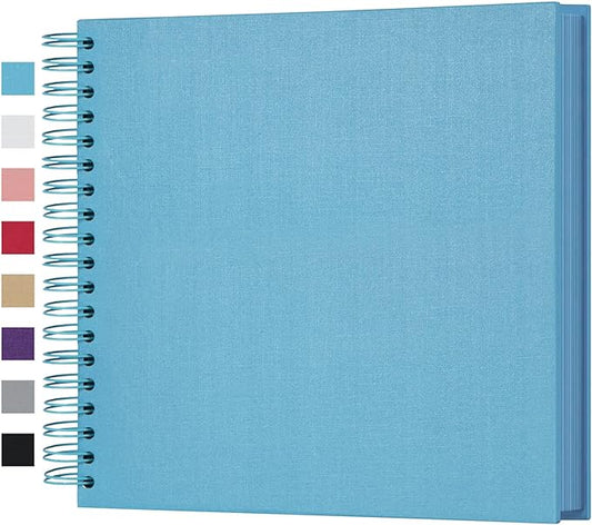potricher 10 x 10 Inch DIY Scrapbook Photo Album 80 Pages Thick Kraft Blank Blue Paper Memory Book for Wedding and Anniversary Family (Blue, 10 Inch)
