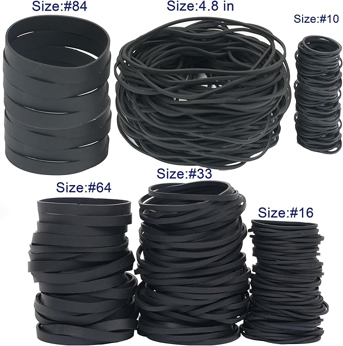 Rubber Bands Assorted Sizes Black Elastic Bands Tactical rubber bands for Office supplies 0.5lbs size10,size#16,size#33,size#64,size#84,size(4-4/5" x 1/16")