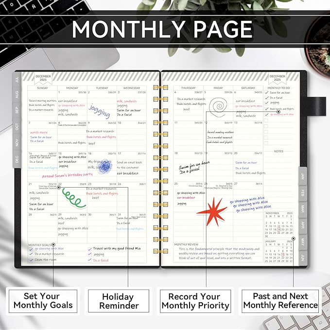 Planner 2025-2026, Weekly and Monthly Planners for Teacher & Student, Jul.2025 - Jun.2026, AIMPEAK Daily Calendar Planner with Monthly Tabs, Pocket, Pen Loop, Flexible Waterproof Cover, Black, 5.5" x 8.5"