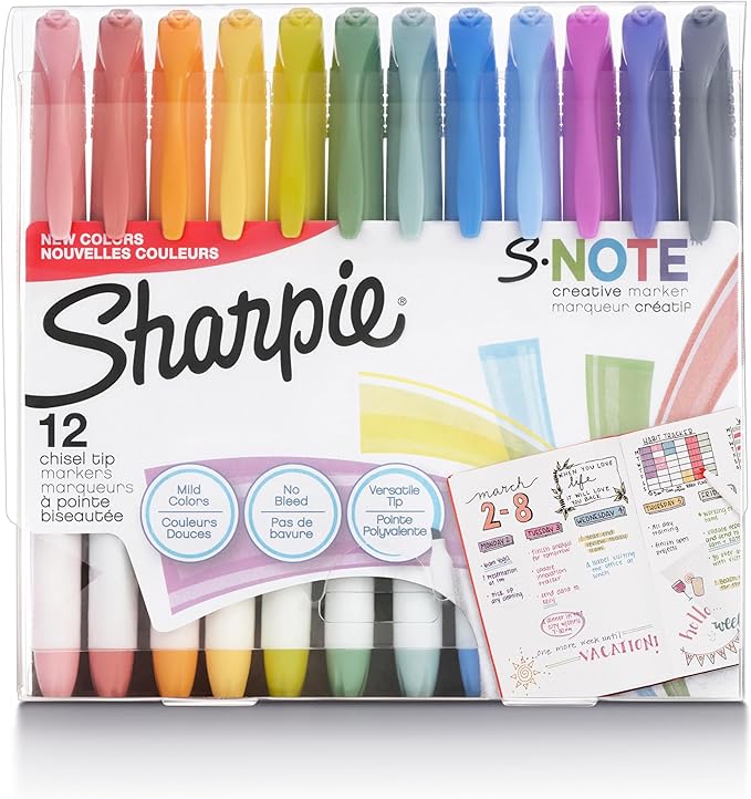 SHARPIE S-Note Creative Markers, Pastel Highlighters, Art Marker Set, Assorted Colors, Chisel Tip, 12 Count