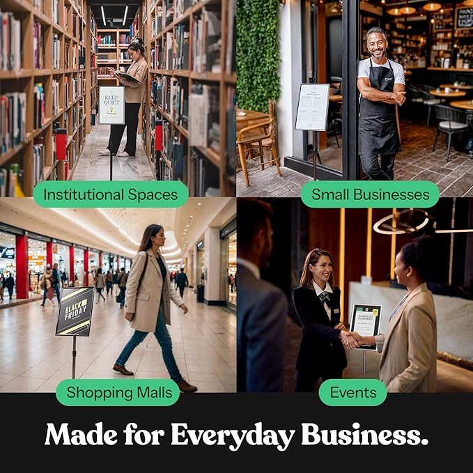 T-SIGN Adjustable Heavy Duty Pedestal Sign Holder Poster Stand - 11x17 Inch Vertical & Horizontal Sign Stand Displayed Poster Holder - Steel Square Base Sign Stands for Display (Silver)