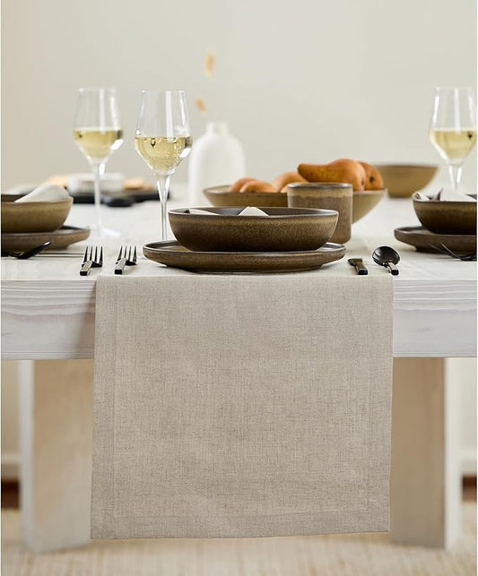 Solino Home Linen Natural Table Runner 60 Inches - 100% Pure Linen Short Table Runner 14 x 60 Inch Ideal for Dresser and Coffee Tables - Fall, Autumn, Thanksgiving, Christmas, Holiday - Fete