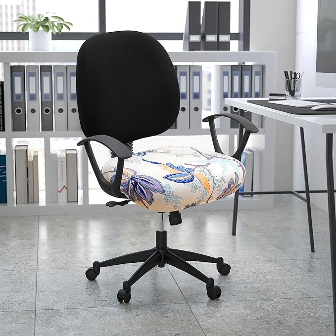 Smiry Printed Office Computer Chair Seat Covers, Stretch Fit Universal Desk Rotating Chair Cover Washable Removable Seat Cushion Protectors - Beige