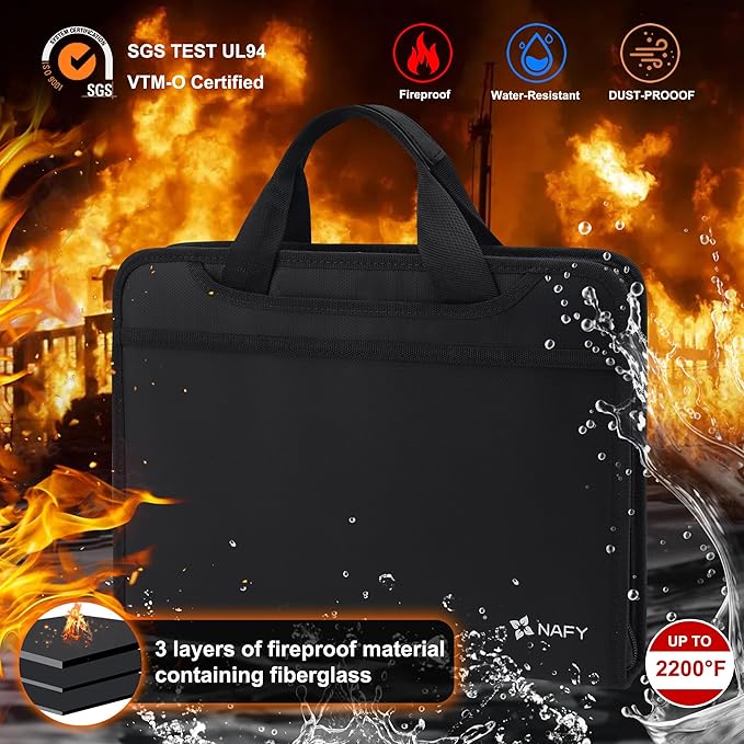 NAFY Fireproof Expanding File Folder, Handbag Multi Size Pockets Accordion File Folder Organizer Portable 13 Pockets Document Organizer for Office Home Receipts Bills Cards Vital Documents Storage