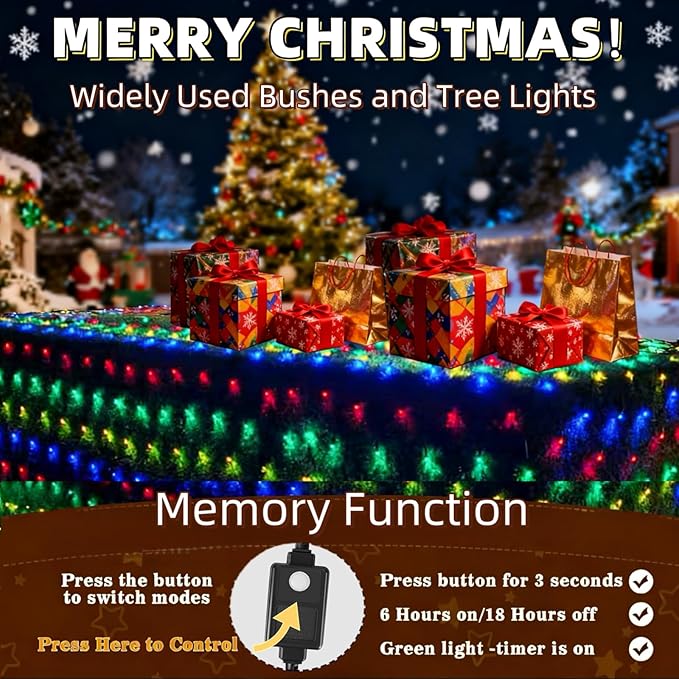 HYH Christmas Net Lights Outdoor 360 LED 12FTx5FT Multicolored Christmas Bush Mesh Lights Connectable Waterproof String Light 8 Modes for Decorations Indoor Xmas Tree Bushes Garden Decor Party