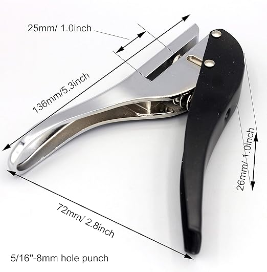 Metal Silver Hand-held 5/16 inch 8mm Round Heavy Duty Single Circle Hole Punch for ID Cards PVC Cards Badge Photos