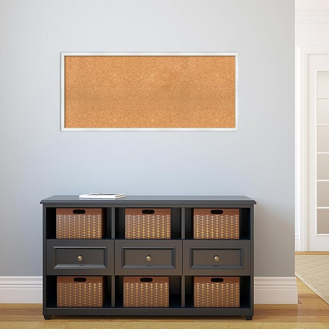 Amanti Art Natural Cork Board for Wall, 19x43 Vision Board with White Frame, Oversize Corkboard Office Decor for Home Organization, Country Rustic Corkboard Pinboard to Display Items for Home