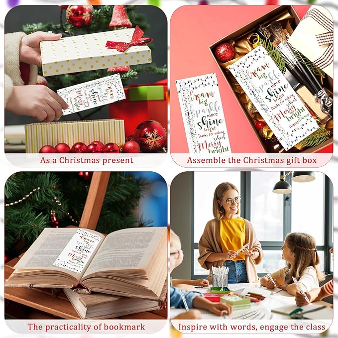 25 Sets Christmas Pens Bulk Christmas Employee Appreciation Gifts Bulk String Lights 0.7 mm Mechanical Pencils with Bookmarks Coworkers Xmas Gifts for Staff Teacher Office Team