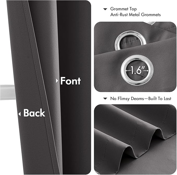 MIULEE Grey Blackout Curtains for Bedroom Living Room 63 Inches Long 2 Panels, Thermal Insulated Room Darkening Drapes Solid Grommet Top Noise Reduction Light Blocking Window Treatments 40x63 Inch