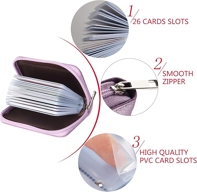 Easyoulife Genuine Leather Credit Card Holder Zipper Wallet With 26 Card Slots