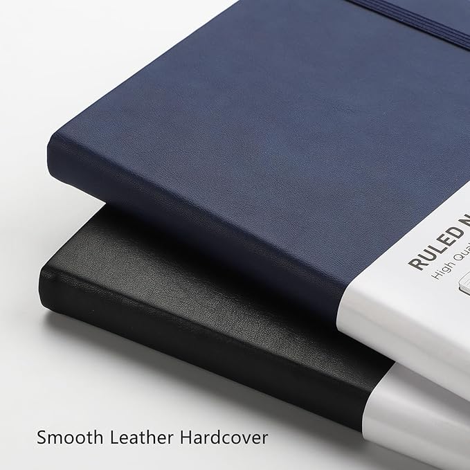 RETTACY Lined Journal Notebook, 192 Numbered Pages, A5 Medium Size (5.7'' x 8.3''), for Men & Women, Journaling, Writing, Work & Office, Leather Hardcover, 100 GSM Thick Paper (Navy Blue)