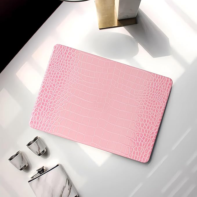 KEROM Compatible with Crocodile MacBook Air 13 Inch Case 2025-2022 M4 M3 M2 A3240 A3113 A2681, Textured Elegant Luxury Aligator Skin Snakeskin PU Leather Hardshell Case & Keyboard Cover, Pink