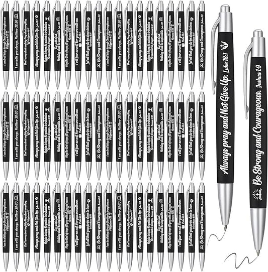 Yeaqee 100 Pcs Inspirational Pens Employee Appreciation Back to School Gifts Motivational Thank You Metal Greeting Quote Ballpoint Pen for Coworker Teacher(Black,Biblical)