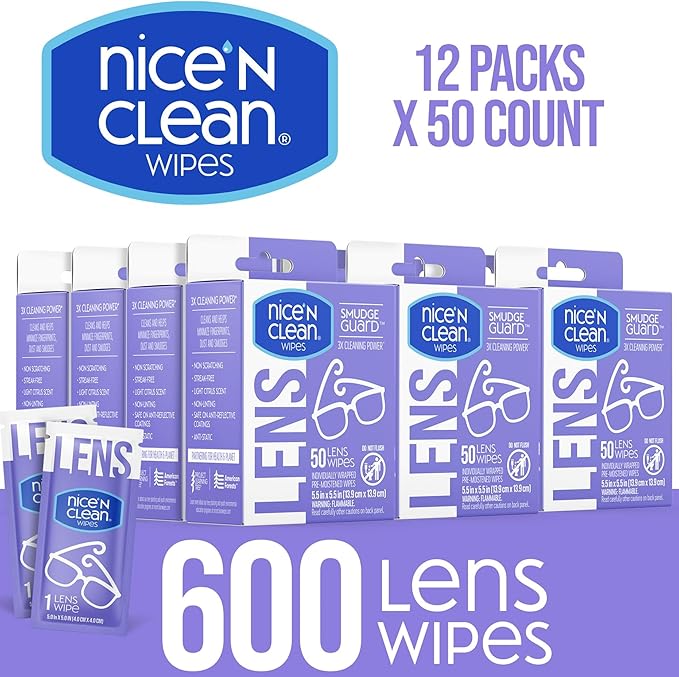 Nice 'N CLEAN SmudgeGuard Lens Wipes (600 Total Wipes) | Individually-Wrapped, Pre-Moistened, Ammonia-Free Lenses Wipes | Lens Cleaning Wipes for Eyeglasses, Camera Lens, Goggles, Sunglasses