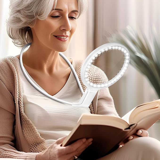 10X Magnifying Glass with Light, Flexible Gooseneck Magnifier with 36 LED, 3 Light Modes, 5.2 Inch Lighted Magnifying Glass Hands Free for Seniors Sewing(White)