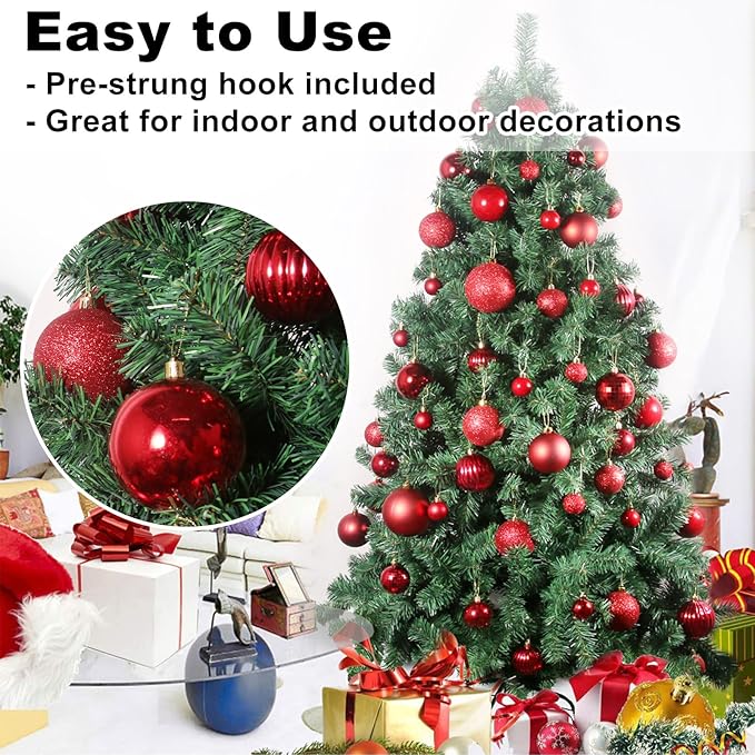 Rose Red 4.0" Large Christmas Balls - Christmas Tree Decoration Ornaments Shatterproof Hanging Balls for Birthday Halloween Holiday Wedding Decorations Set of 4pcs