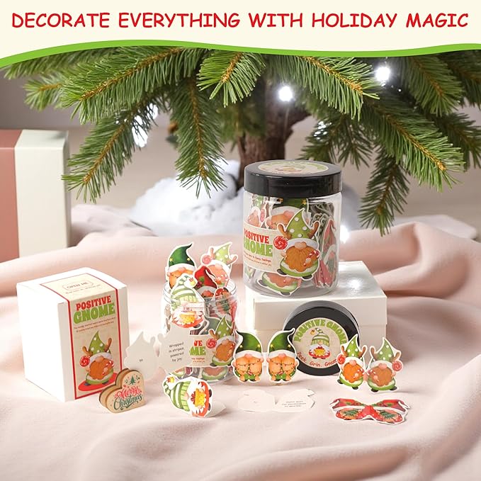 Positive Gnome Jar – 60 Funny Emotional Support Gnome, Christmas Gifts for Teens, Women, Men, Coworkers, Teachers, Sisters, Friends – Christmas Gnome Gifts for Women, Teens, Kids