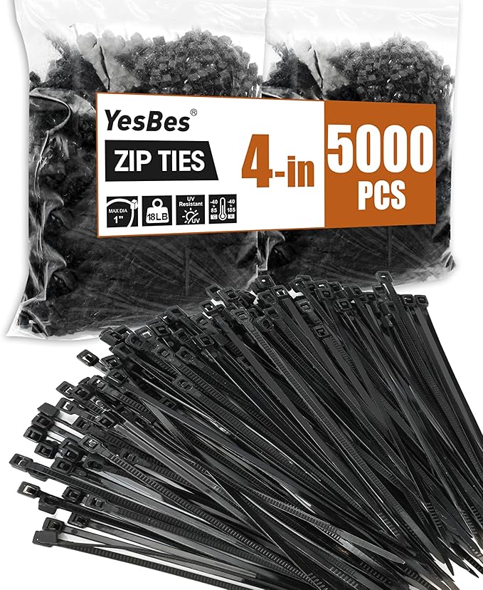 5000 PCS Zip Ties 4 Inch, Small Cable Ties with 18lbs Tensile Strength, Black Zip Ties for Indoor and Outdoor Use, Wire Ties, Black