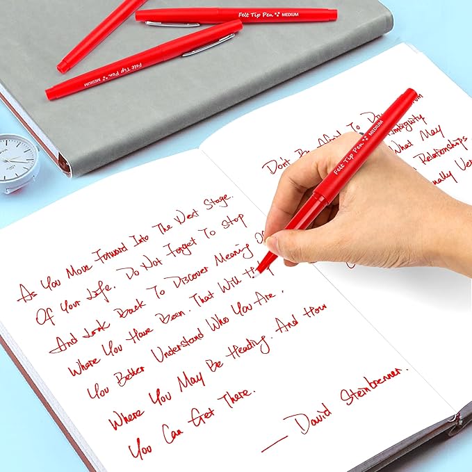 Lelix Felt Tip Pens, 15 Red Pack, 0.7mm Medium Point, Felt Tip Markers Pens for Journaling, Writing, Note Taking, Planner, Perfect for School Office and Art Supplies