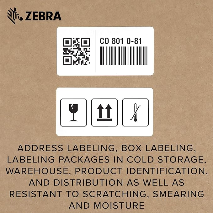 Zebra 4 x 2 in Thermal Transfer Polypropylene Labels PolyPro 3000T Permanent Adhesive Shipping Labels 1 in Core 4 rolls 10031649SP