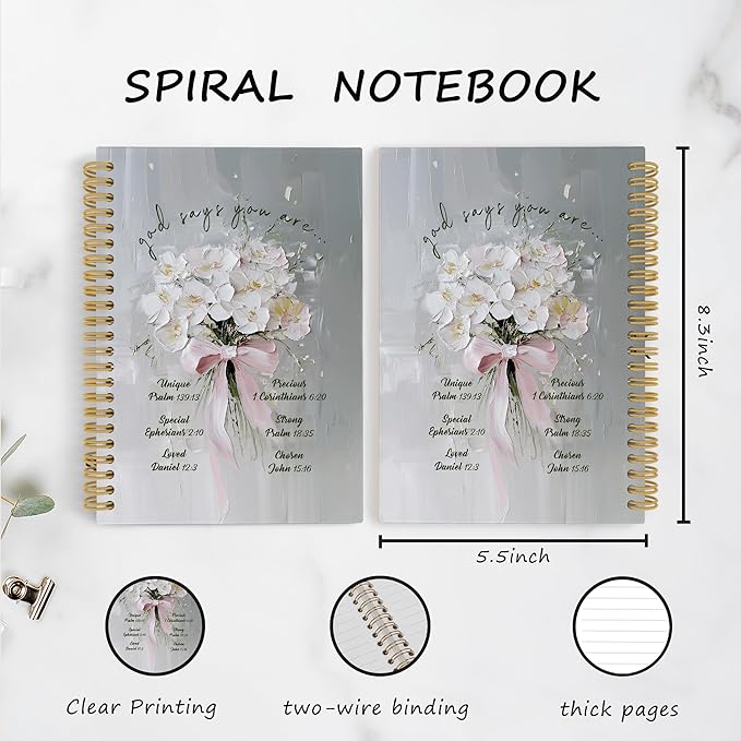 Christian Floral Spiral Notebook Journal, Vintage Hydrangea Flower Bible Notebooks for Note Taking, Christian Gifts for Women, Bible Journaling Hardcover Spiral Journal 5.5x8.3 Inches Writing Pads
