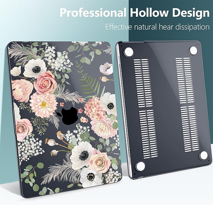 DONGKE Compatible with M4 MacBook Air 15 inch Case 2025 2024 2023 A3241 A3114 A2941 M3 M2 Liquid Retina Display Touch ID, Plastic Hard Case & Keyboard Skin & Screen Protector - Dried Flowers