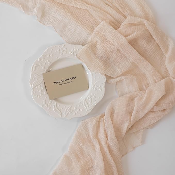 6Pcs Beige Gauze Rustic Cheesecloth Table Runner 120 Inch 10 FT for Wedding Baby Shower Bridal Shower Birthday Engagement Garden Outdoor Party Long Sheer Boho Decorations