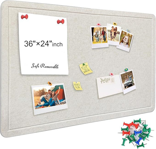 Large Bulletin Board - Foldable 36x24 Inches Cork Board Alternative with 20 Push Pins, 3' x 2' Self-Adhesive Felt Bulletin Board for Wall, Home Office Classroom Decor