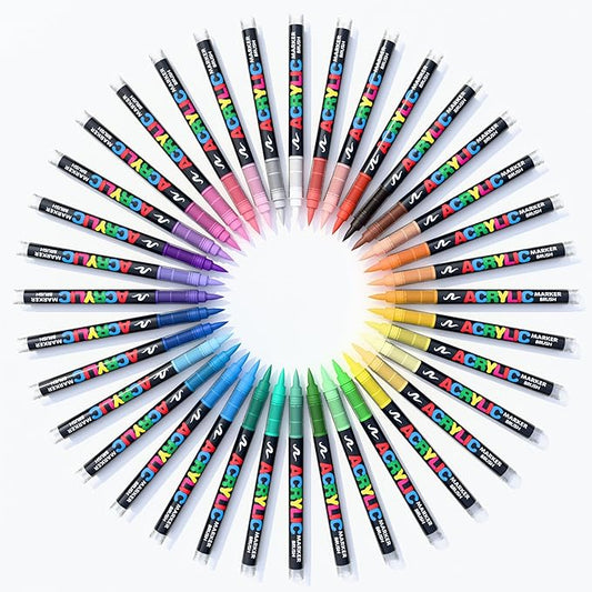 36 Colors Acrylic Paint Markers Set, Soft Brush Tip Pens for Rock, Wood, Canvas, Glass, Ceramic, Fabric, DIY Craft Projects – Waterproof, Quick-Dry, Vibrant Ink for Artists & Beginners
