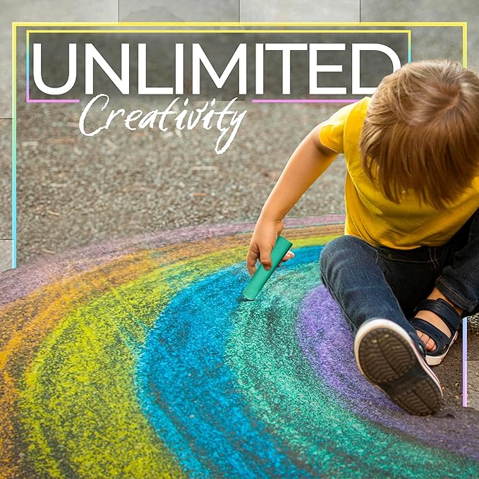 Loddie Doddie Sidewalk Chalk for Kids - 50 Count, 12 Multicolor Jumbo Sticks - Non-Toxic & Washable Bulk Chalk Pack in Reusable Bucket - Easy Grip for Vibrant Outdoor Kids Activities